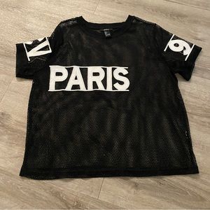 F21 Black and white PARIS mesh jersey shirt